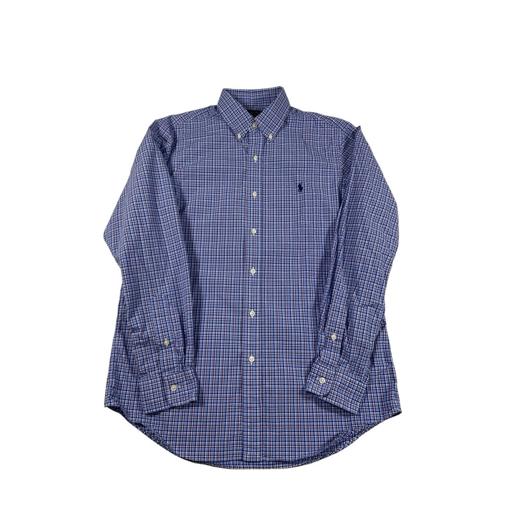 Polo Ralph Lauren Mens Classic‎ Fit Plaid Button Down Shirt Blue Purple Medium